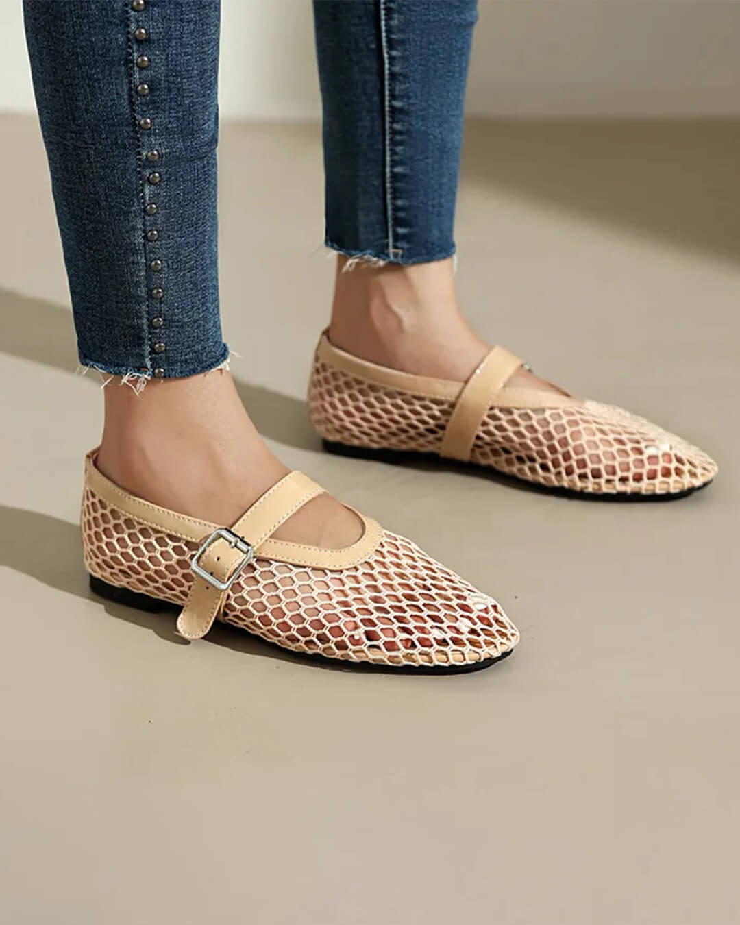 Mesh ballerina's Ondine met gesp