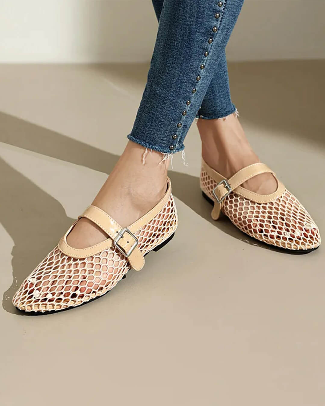Mesh ballerina's Ondine met gesp