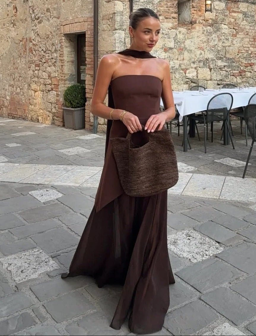Ophelia asymmetrische doorschijnende maxi-jurk