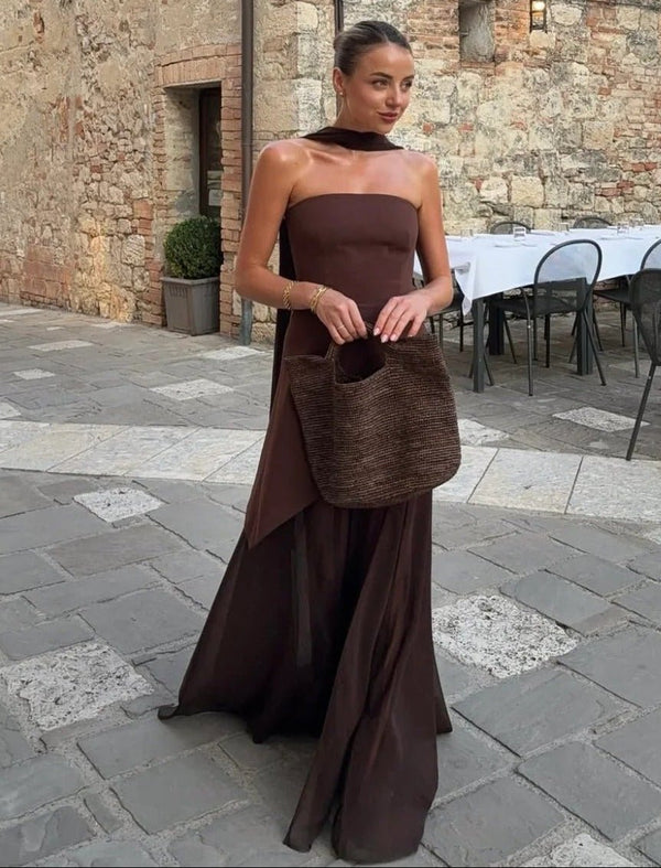 Ophelia asymmetrische doorschijnende maxi-jurk