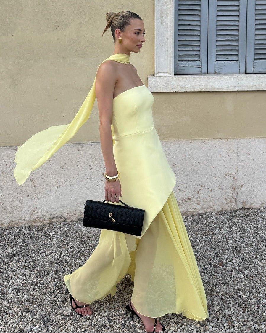 Ophelia asymmetrische doorschijnende maxi-jurk
