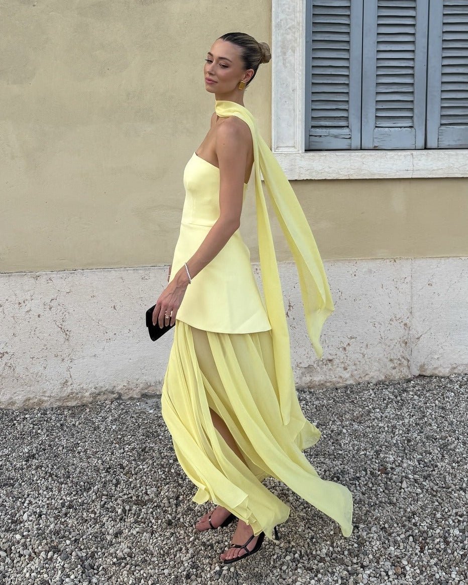 Ophelia asymmetrische doorschijnende maxi-jurk