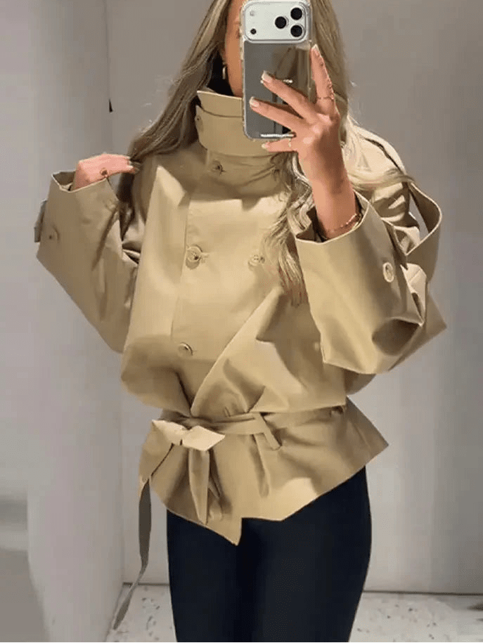 Phoebe cropped trenchcoat met veters