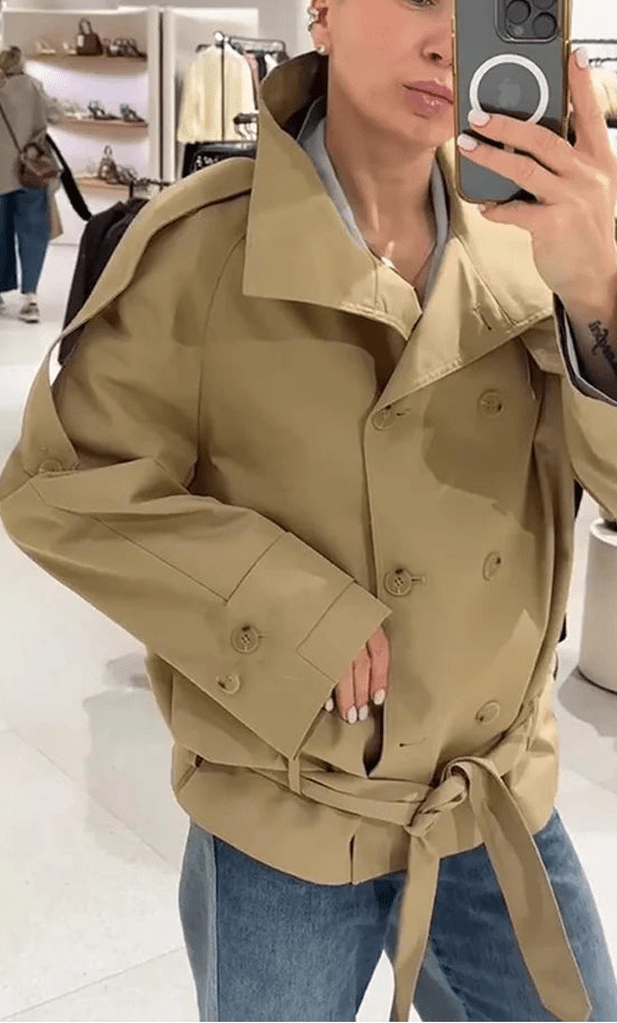 Phoebe cropped trenchcoat met veters