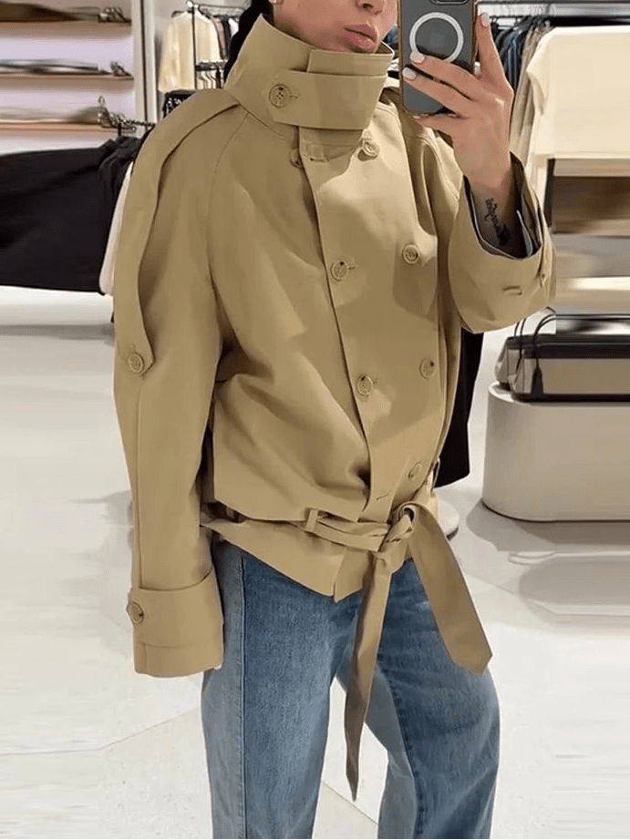 Phoebe cropped trenchcoat met veters