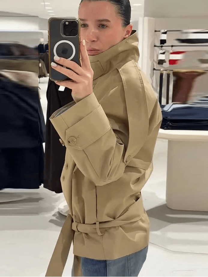 Phoebe cropped trenchcoat met veters