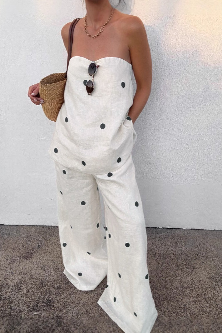 Polina strapless tweedelige set met wijde pijpen
