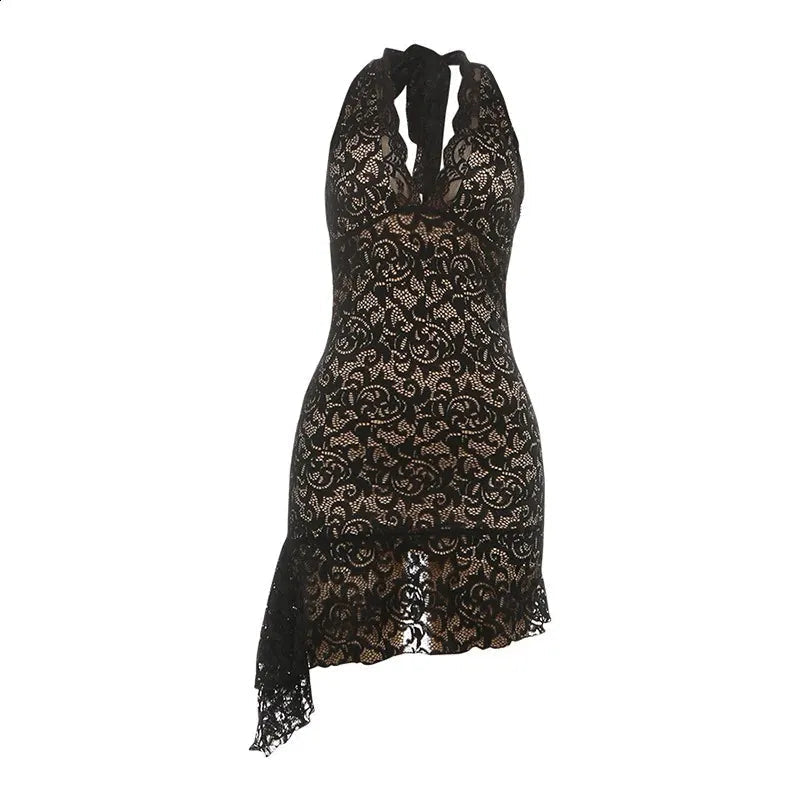 Polly rugloze mini-jurk met halterhals