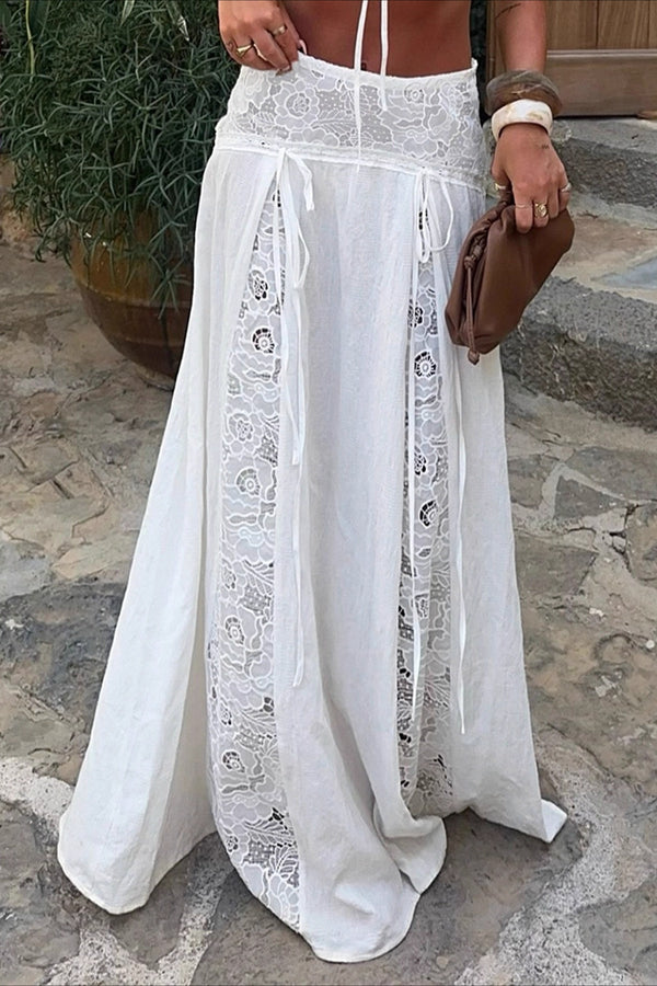 Quinn kanten maxi-rok met lage taille