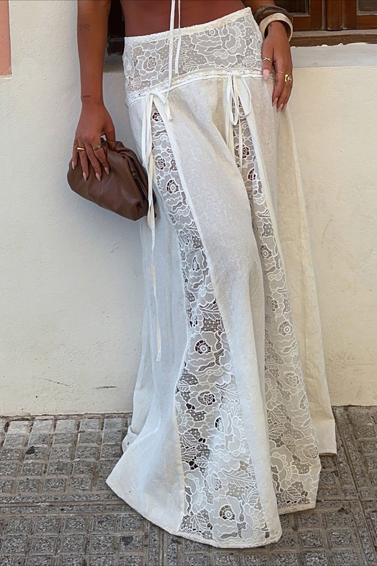 Quinn kanten maxi-rok met lage taille