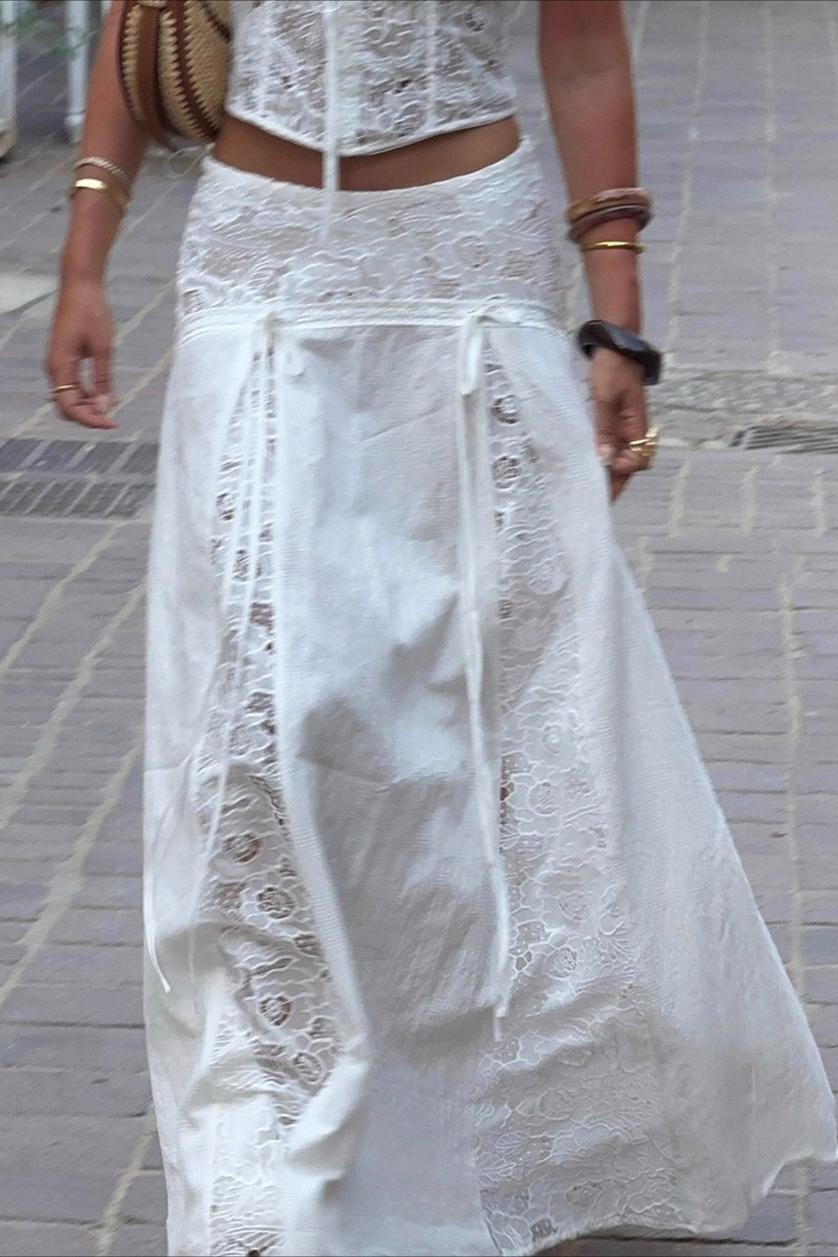 Quinn kanten maxi-rok met lage taille