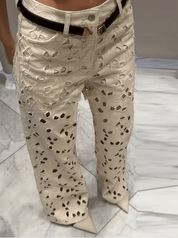 Rachel rechte jeans van denim met hoge taille en uitsparingen