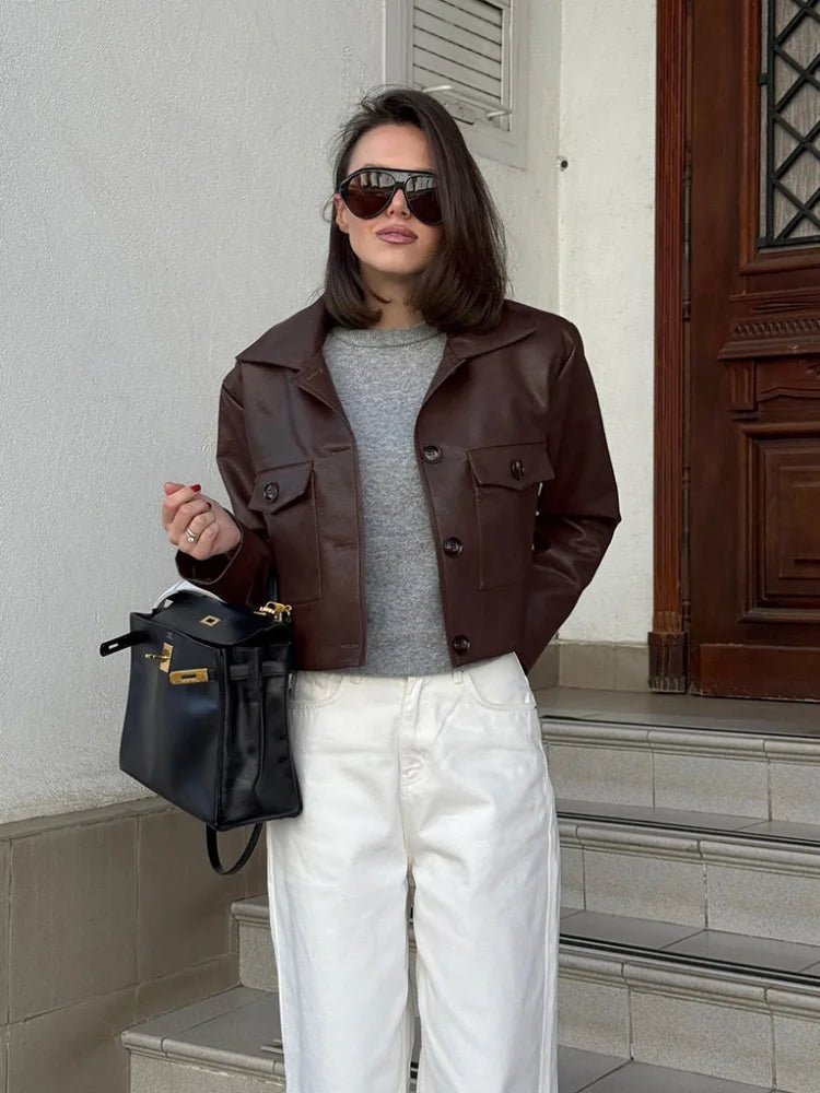 Rachelle cropped jasje van imitatieleer