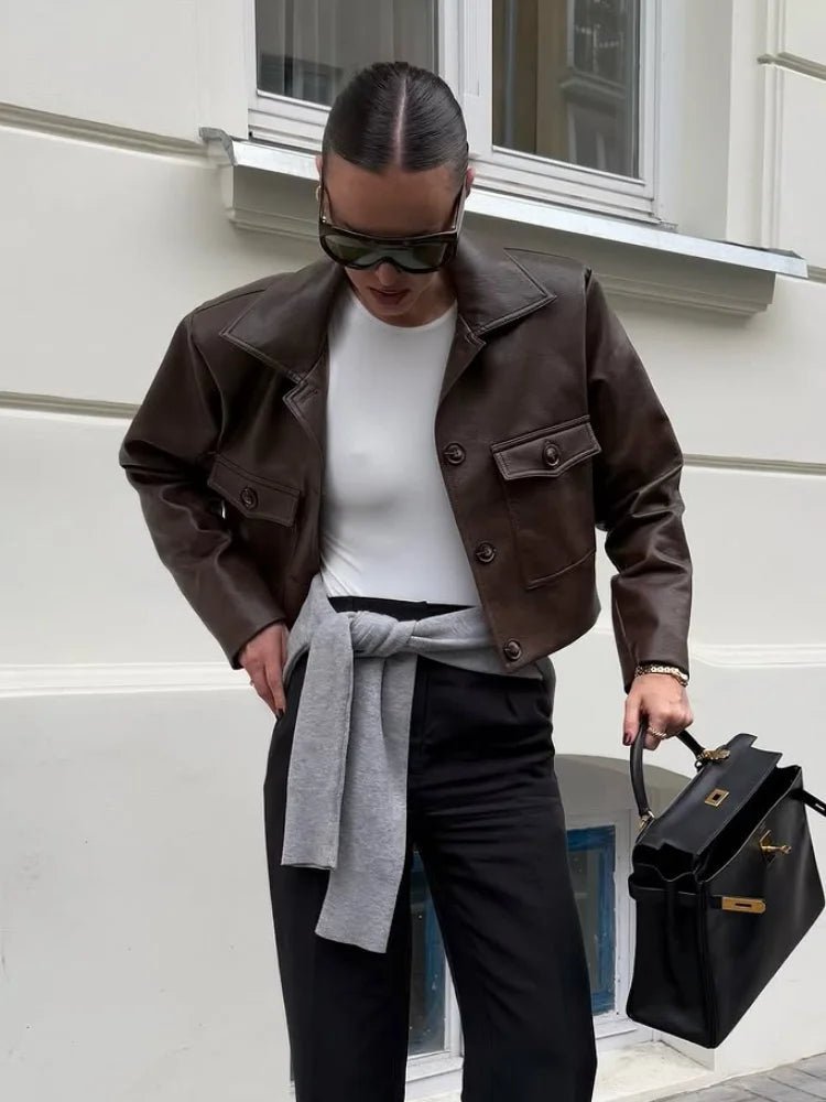 Rachelle cropped jasje van imitatieleer
