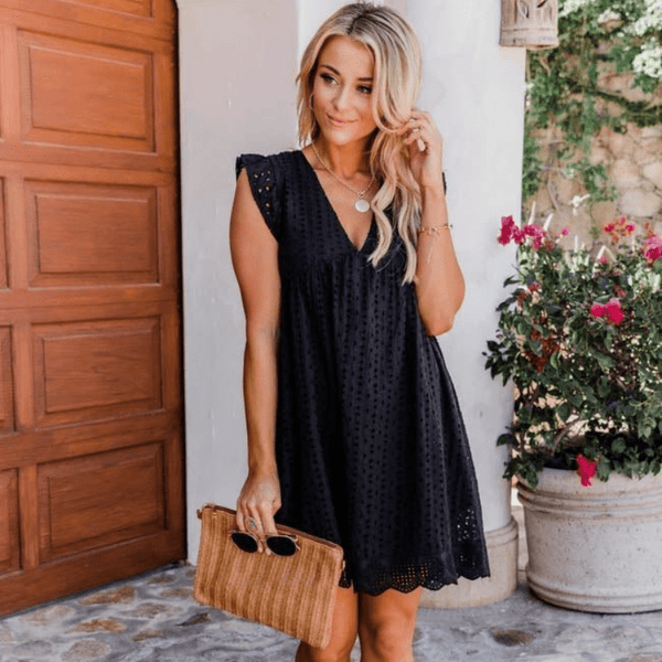 Mouwloze mini-jurk met V-hals van Regine