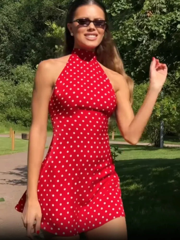 Mini-jurk met halternek en stippen Renee