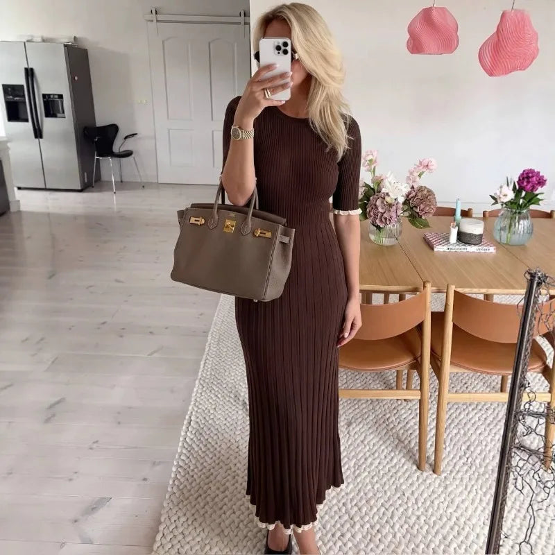 Eliane ribgebreide midi-jurk