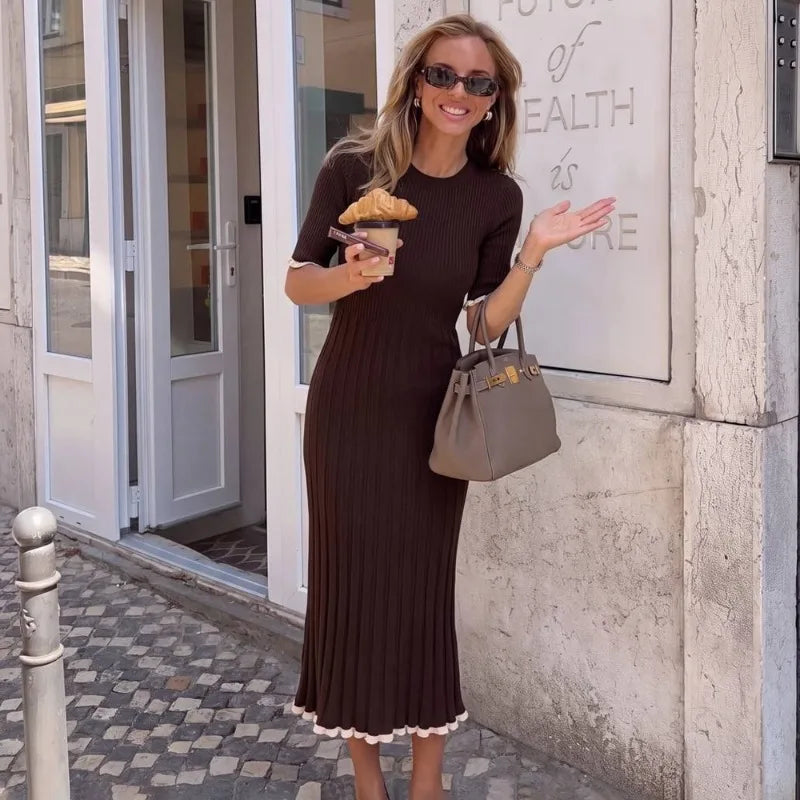 Eliane ribgebreide midi-jurk