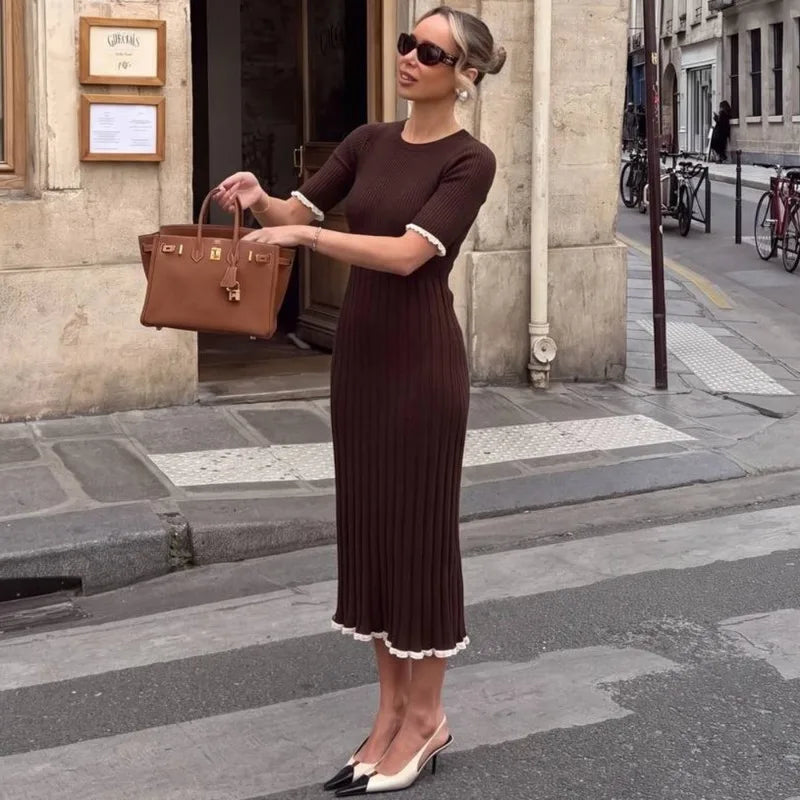 Eliane ribgebreide midi-jurk