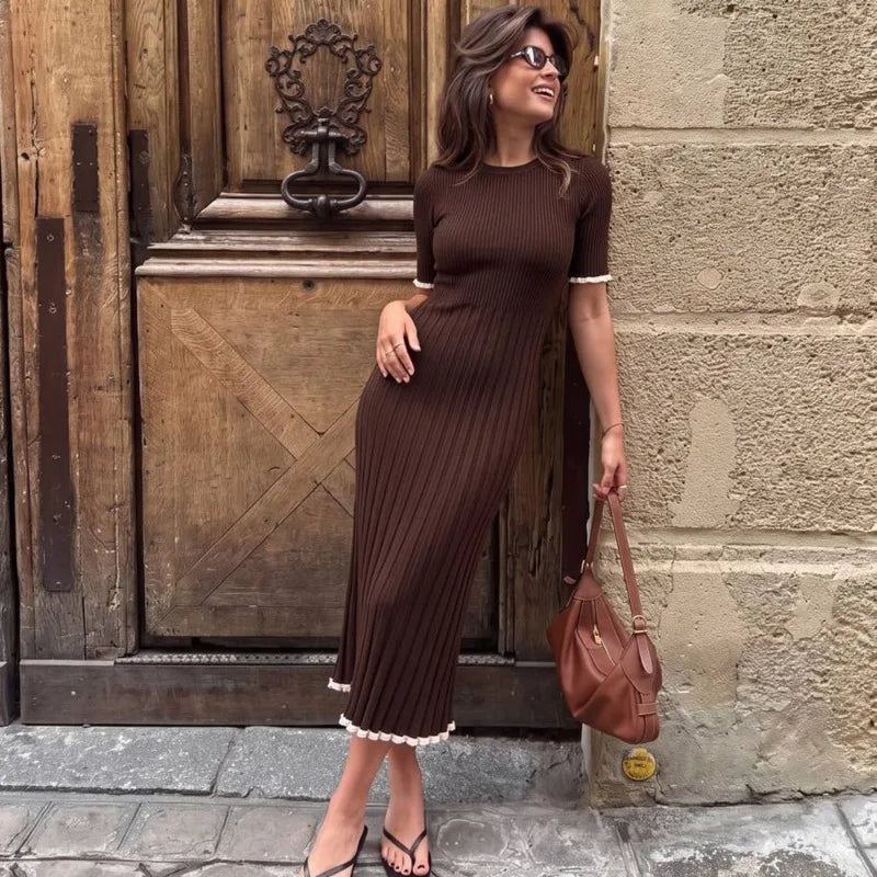 Eliane ribgebreide midi-jurk