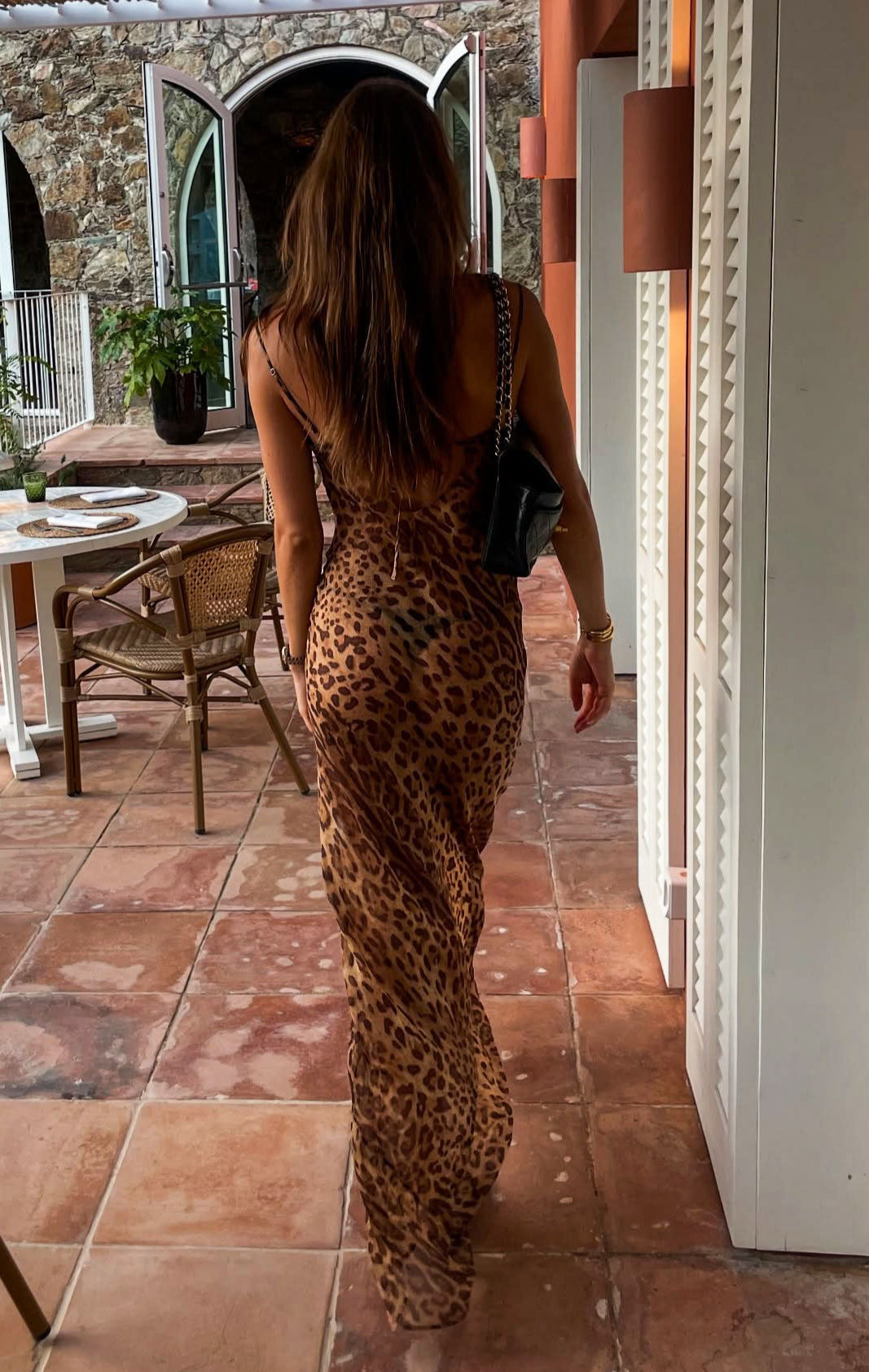 Rocio transparante cami-maxi-jurk met luipaardprint