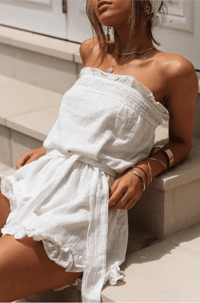 Romina jumpsuit met bandeautop en ceintuur