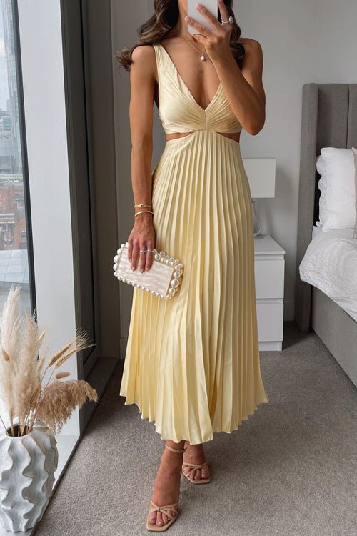 Rona mouwloze maxi-jurk met V-hals en uitsparing