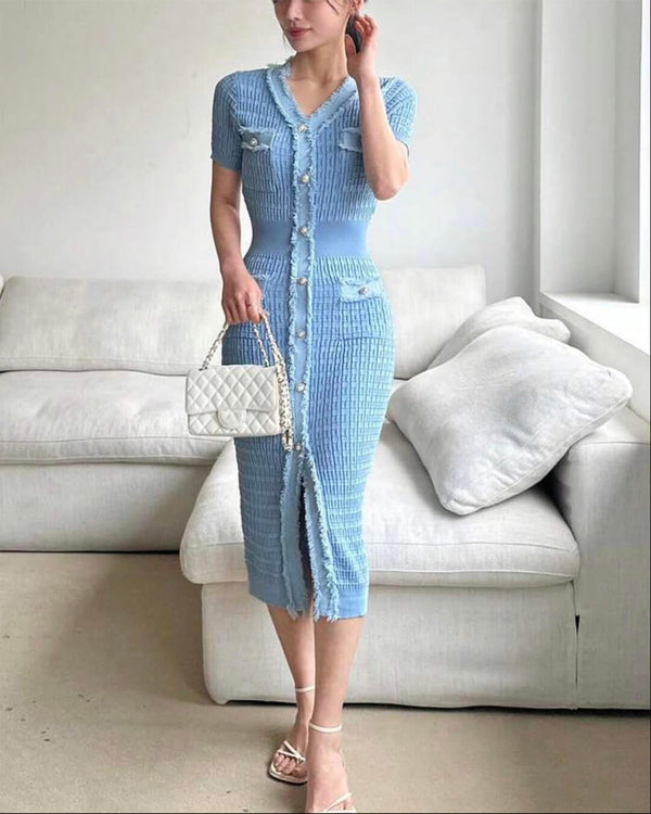 Sabrina gebreide trui-jurk met V-hals