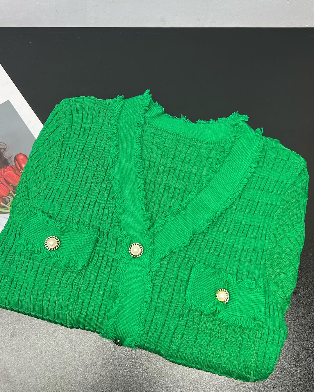 Sabrina gebreide trui-jurk met V-hals
