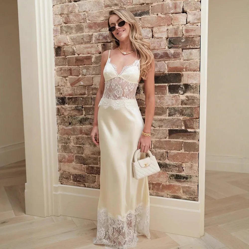 Sandra kanten maxi-jurk met V-hals