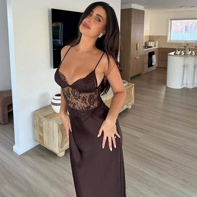 Sandra kanten maxi-jurk met V-hals