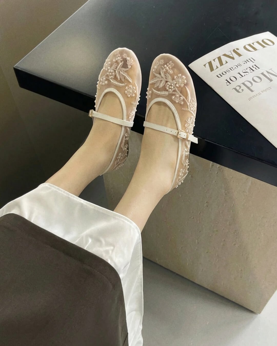 Balletpumps van mesh met kralen Sarah