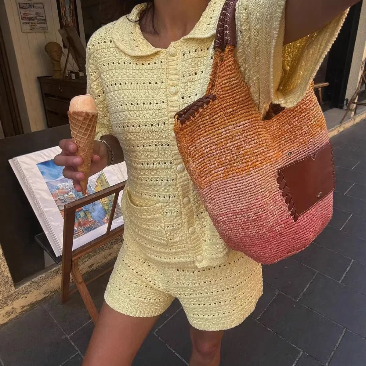 Sasha Solid Knit Cardigan Shorts Set