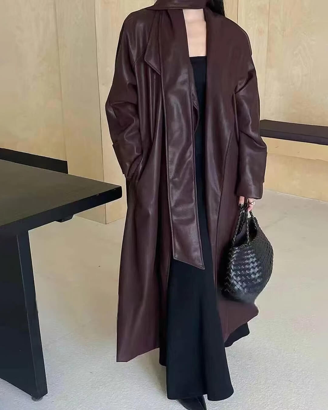Shiela lange trenchcoat van imitatieleer