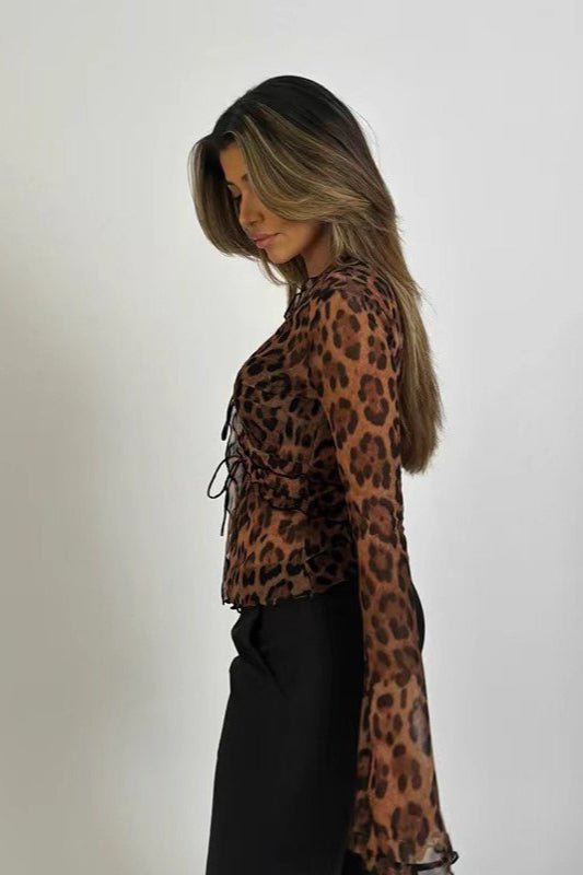 Siena-transparante blouse met luipaardprint