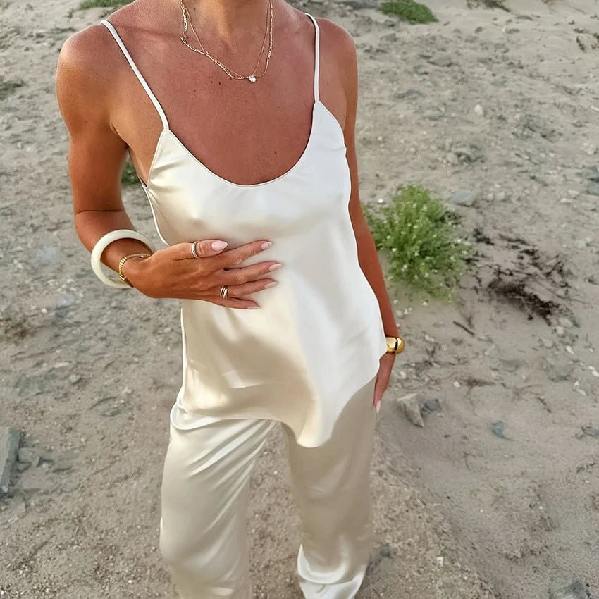 Sienna champagnekleurige satijnen pyjamaset
