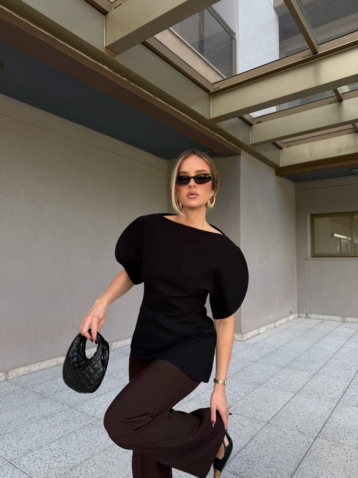 Sienna gebreide top met ballonmouwen