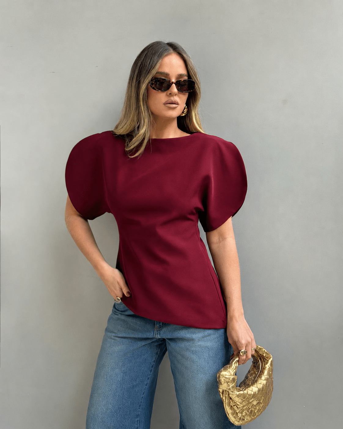 Sienna gebreide top met ballonmouwen