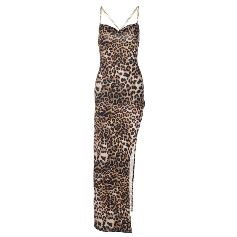Ysolde maxi-slipdress met luipaardprint