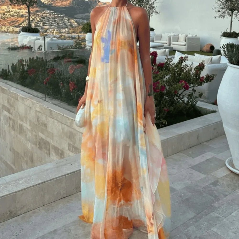Sophia halterjurk met veters en maxi-lengte