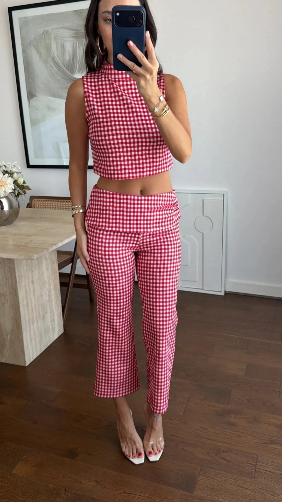 Sophia geruite crop top-co-ordset