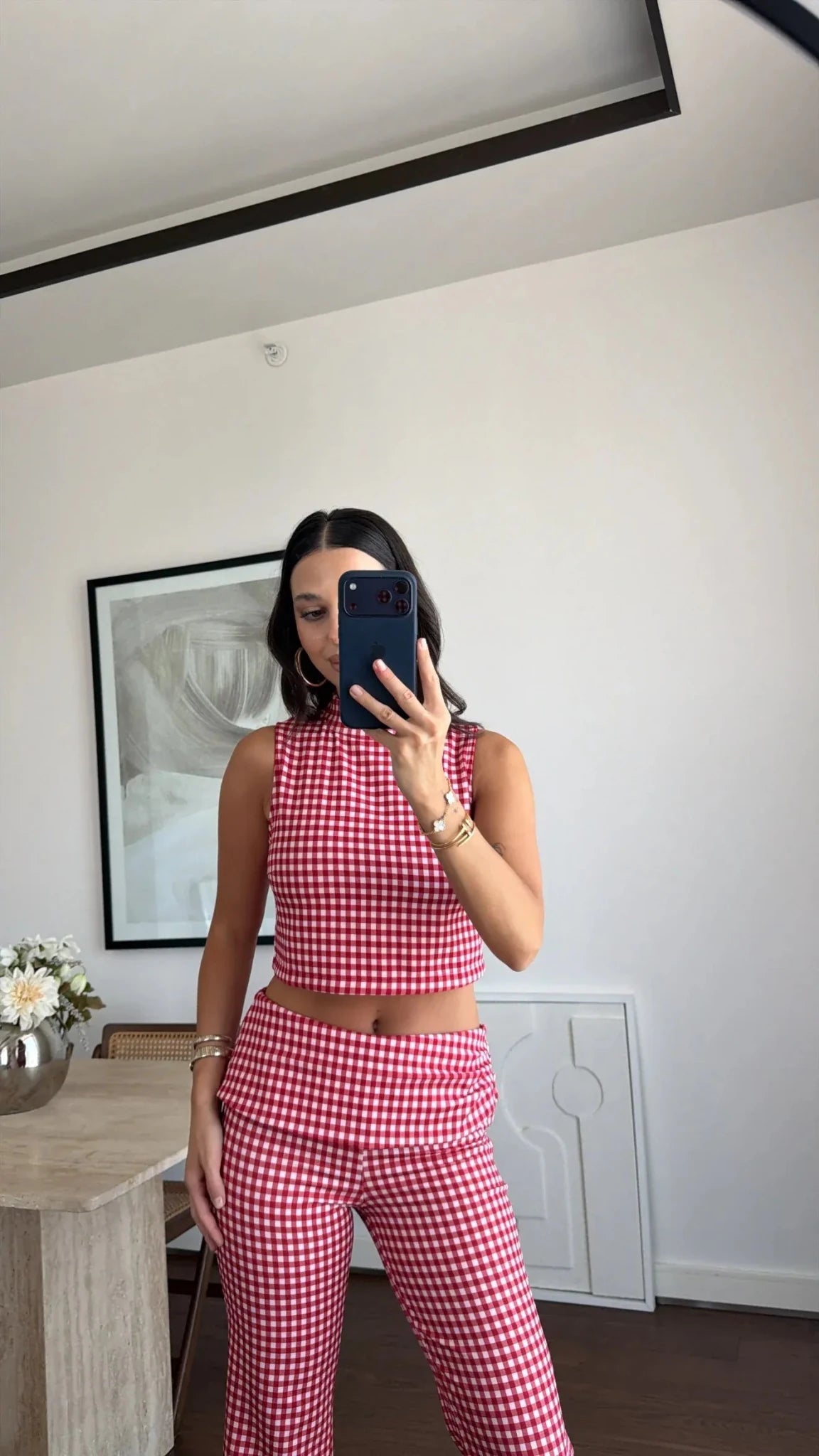 Sophia geruite crop top-co-ordset