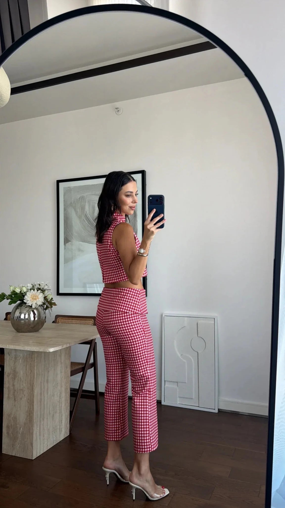 Sophia geruite crop top-co-ordset