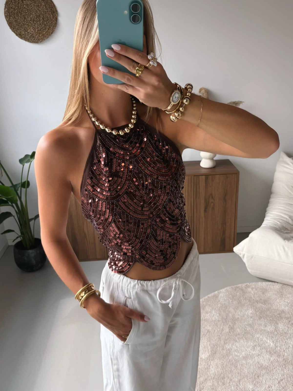 Sophia haltertop met pailletten