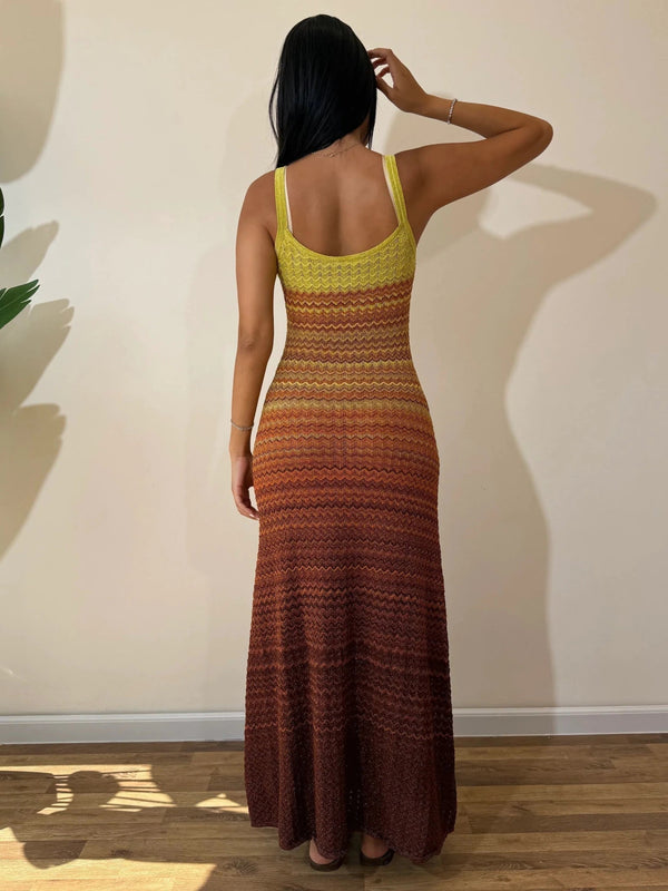 Sophia gebreide maxi-jurk met zonsondergangmotief