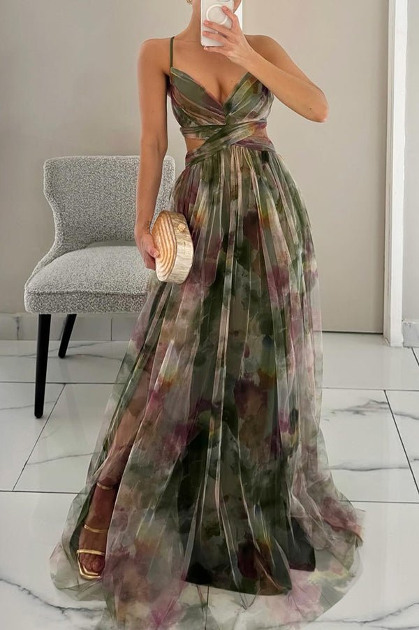 Stella maxi-jurk met bloemenprint en V-hals