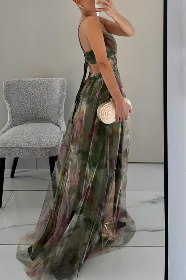 Stella maxi-jurk met bloemenprint en V-hals