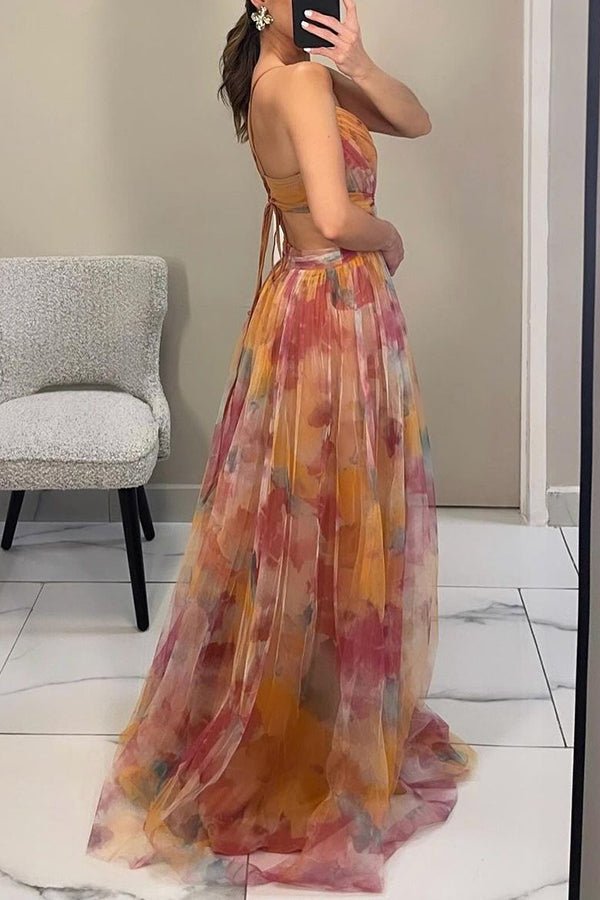 Stella maxi-jurk met bloemenprint en V-hals