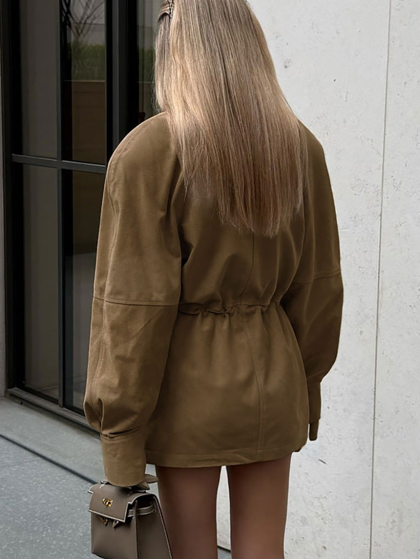 Jora jas in suède-look met trekkoord