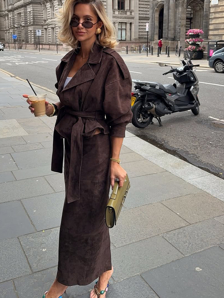 Dagny set in suède-look met ceintuur
